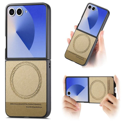 Twill Fabric Leather Skin Magnetic Back Phone Case, For Galaxy Z Flip8 5G, For Galaxy Z Flip7 5G, For Galaxy Z Flip6, For Galaxy Z Flip5, For Galaxy Z Flip4, For Galaxy Z Flip3 5G