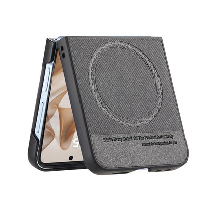 Twill Fabric Leather Skin Magnetic Back Phone Case, For Galaxy Z Flip8 5G, For Galaxy Z Flip7 5G, For Galaxy Z Flip6, For Galaxy Z Flip5, For Galaxy Z Flip4, For Galaxy Z Flip3 5G