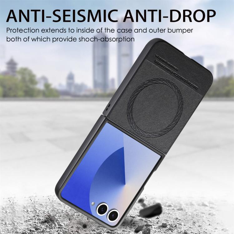 Twill Fabric Leather Skin Magnetic Back Phone Case, For Galaxy Z Flip8 5G, For Galaxy Z Flip7 5G, For Galaxy Z Flip6, For Galaxy Z Flip5, For Galaxy Z Flip4, For Galaxy Z Flip3 5G