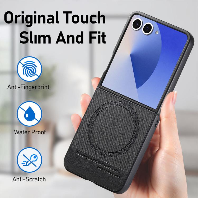 Twill Fabric Leather Skin Magnetic Back Phone Case, For Galaxy Z Flip8 5G, For Galaxy Z Flip7 5G, For Galaxy Z Flip6, For Galaxy Z Flip5, For Galaxy Z Flip4, For Galaxy Z Flip3 5G