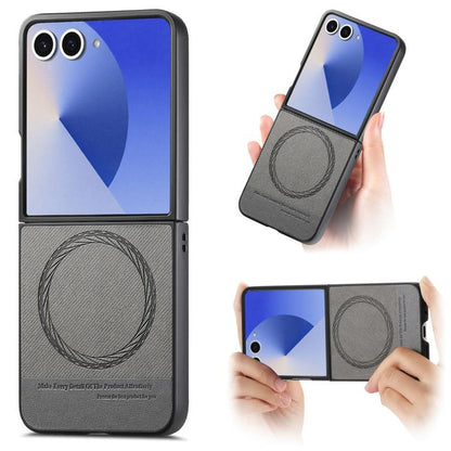 Twill Fabric Leather Skin Magnetic Back Phone Case, For Galaxy Z Flip8 5G, For Galaxy Z Flip7 5G, For Galaxy Z Flip6, For Galaxy Z Flip5, For Galaxy Z Flip4, For Galaxy Z Flip3 5G