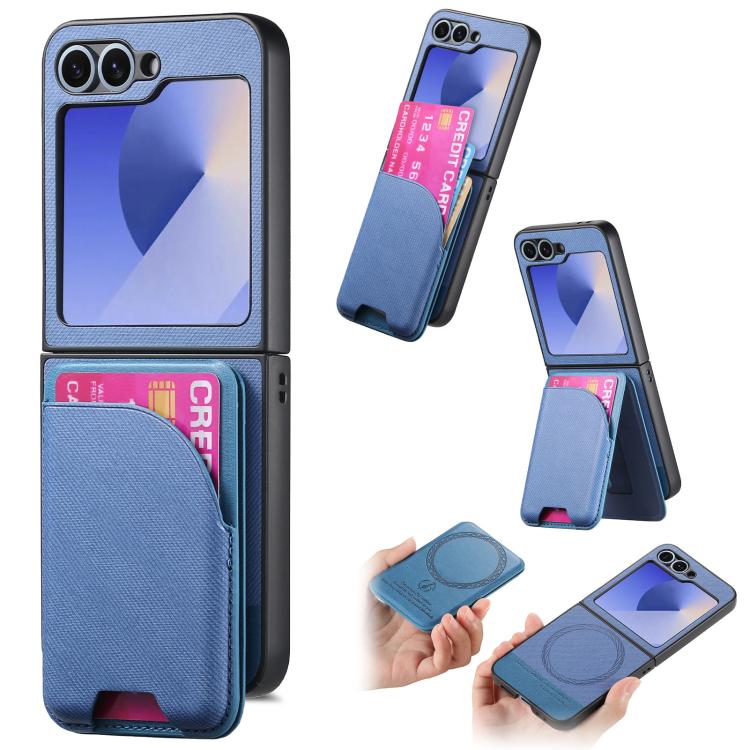 Twill Fabric Leather Skin Card Bag Magnetic Back Phone Case, For Galaxy Z Flip8 5G, For Galaxy Z Flip7 5G, For Galaxy Z Flip6, For Galaxy Z Flip5, For Galaxy Z Flip4, For Galaxy Z Flip3 5G