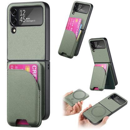 Twill Fabric Leather Skin Card Bag Magnetic Back Phone Case, For Galaxy Z Flip8 5G, For Galaxy Z Flip7 5G, For Galaxy Z Flip6, For Galaxy Z Flip5, For Galaxy Z Flip4, For Galaxy Z Flip3 5G