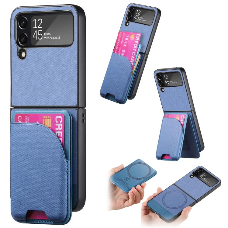 Twill Fabric Leather Skin Card Bag Magnetic Back Phone Case, For Galaxy Z Flip8 5G, For Galaxy Z Flip7 5G, For Galaxy Z Flip6, For Galaxy Z Flip5, For Galaxy Z Flip4, For Galaxy Z Flip3 5G