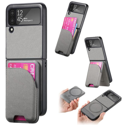 Twill Fabric Leather Skin Card Bag Magnetic Back Phone Case, For Galaxy Z Flip8 5G, For Galaxy Z Flip7 5G, For Galaxy Z Flip6, For Galaxy Z Flip5, For Galaxy Z Flip4, For Galaxy Z Flip3 5G