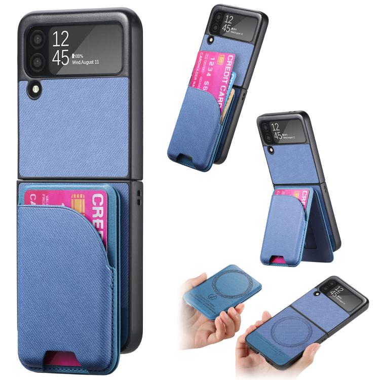 Twill Fabric Leather Skin Card Bag Magnetic Back Phone Case, For Galaxy Z Flip8 5G, For Galaxy Z Flip7 5G, For Galaxy Z Flip6, For Galaxy Z Flip5, For Galaxy Z Flip4, For Galaxy Z Flip3 5G