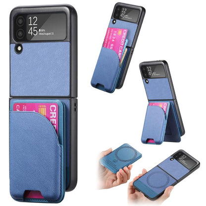 Twill Fabric Leather Skin Card Bag Magnetic Back Phone Case, For Galaxy Z Flip8 5G, For Galaxy Z Flip7 5G, For Galaxy Z Flip6, For Galaxy Z Flip5, For Galaxy Z Flip4, For Galaxy Z Flip3 5G