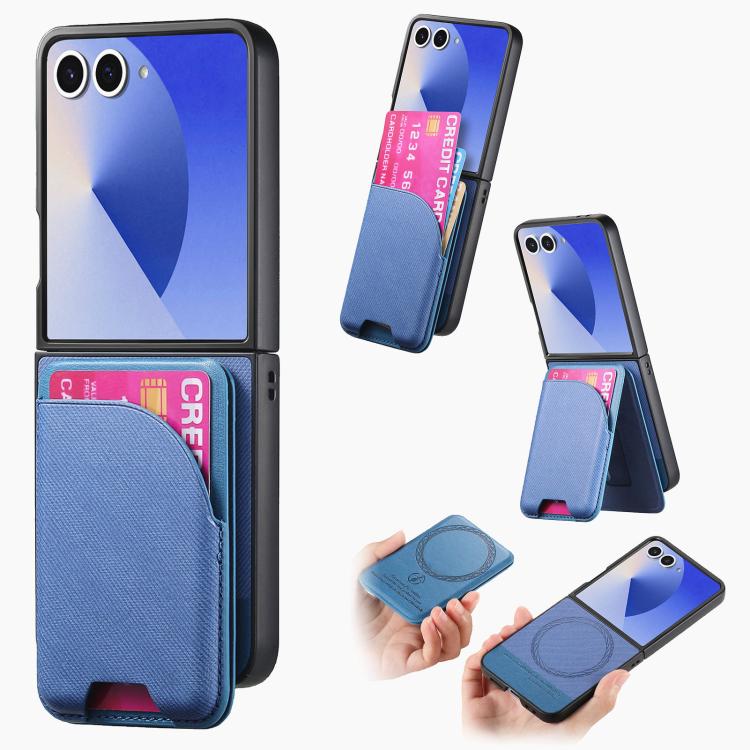 Twill Fabric Leather Skin Card Bag Magnetic Back Phone Case, For Galaxy Z Flip8 5G, For Galaxy Z Flip7 5G, For Galaxy Z Flip6, For Galaxy Z Flip5, For Galaxy Z Flip4, For Galaxy Z Flip3 5G