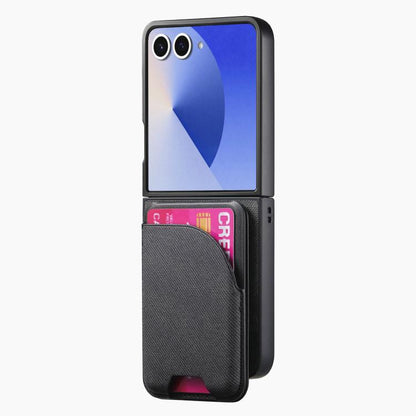 Twill Fabric Leather Skin Card Bag Magnetic Back Phone Case, For Galaxy Z Flip8 5G, For Galaxy Z Flip7 5G, For Galaxy Z Flip6, For Galaxy Z Flip5, For Galaxy Z Flip4, For Galaxy Z Flip3 5G