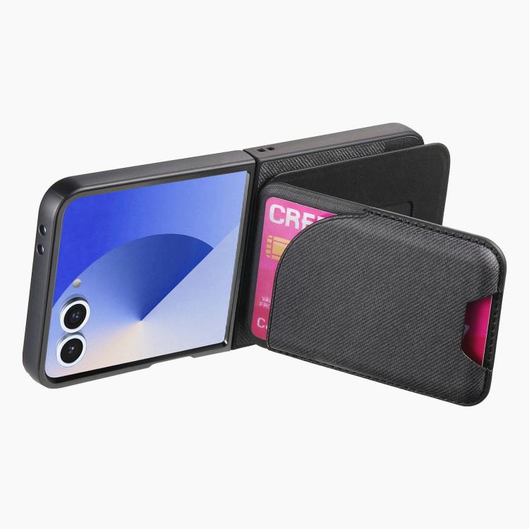 Twill Fabric Leather Skin Card Bag Magnetic Back Phone Case, For Galaxy Z Flip8 5G, For Galaxy Z Flip7 5G, For Galaxy Z Flip6, For Galaxy Z Flip5, For Galaxy Z Flip4, For Galaxy Z Flip3 5G