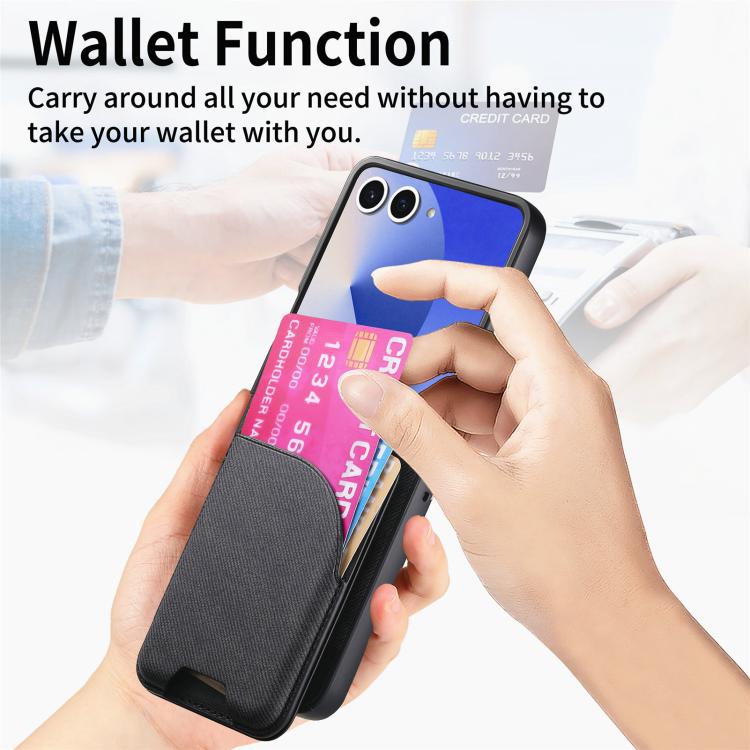 Twill Fabric Leather Skin Card Bag Magnetic Back Phone Case, For Galaxy Z Flip8 5G, For Galaxy Z Flip7 5G, For Galaxy Z Flip6, For Galaxy Z Flip5, For Galaxy Z Flip4, For Galaxy Z Flip3 5G