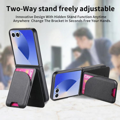 Twill Fabric Leather Skin Card Bag Magnetic Back Phone Case, For Galaxy Z Flip8 5G, For Galaxy Z Flip7 5G, For Galaxy Z Flip6, For Galaxy Z Flip5, For Galaxy Z Flip4, For Galaxy Z Flip3 5G