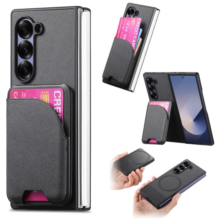 Twill Fabric Leather Skin Card Bag Magnetic Back Phone Case, For Galaxy Z Fold8 Ultra 5G, For Galaxy Z Fold7 5G, For Galaxy Z Fold6, For Galaxy Z Fold5, For Galaxy Z Fold4, For Galaxy Z Fold3 5G