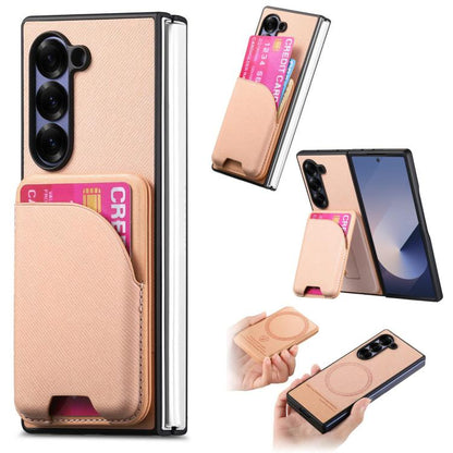 Twill Fabric Leather Skin Card Bag Magnetic Back Phone Case, For Galaxy Z Fold8 Ultra 5G, For Galaxy Z Fold7 5G, For Galaxy Z Fold6, For Galaxy Z Fold5, For Galaxy Z Fold4, For Galaxy Z Fold3 5G