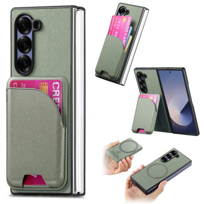 Twill Fabric Leather Skin Card Bag Magnetic Back Phone Case, For Galaxy Z Fold8 Ultra 5G, For Galaxy Z Fold7 5G, For Galaxy Z Fold6, For Galaxy Z Fold5, For Galaxy Z Fold4, For Galaxy Z Fold3 5G