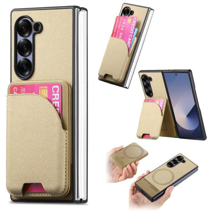 Twill Fabric Leather Skin Card Bag Magnetic Back Phone Case, For Galaxy Z Fold8 Ultra 5G, For Galaxy Z Fold7 5G, For Galaxy Z Fold6, For Galaxy Z Fold5, For Galaxy Z Fold4, For Galaxy Z Fold3 5G