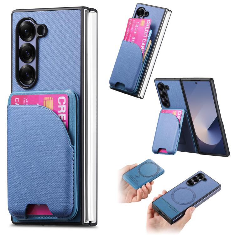 Twill Fabric Leather Skin Card Bag Magnetic Back Phone Case, For Galaxy Z Fold8 Ultra 5G, For Galaxy Z Fold7 5G, For Galaxy Z Fold6, For Galaxy Z Fold5, For Galaxy Z Fold4, For Galaxy Z Fold3 5G