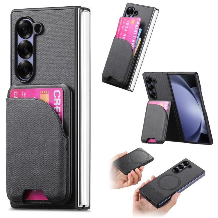 Twill Fabric Leather Skin Card Bag Magnetic Back Phone Case, For Galaxy Z Fold8 Ultra 5G, For Galaxy Z Fold7 5G, For Galaxy Z Fold6, For Galaxy Z Fold5, For Galaxy Z Fold4, For Galaxy Z Fold3 5G