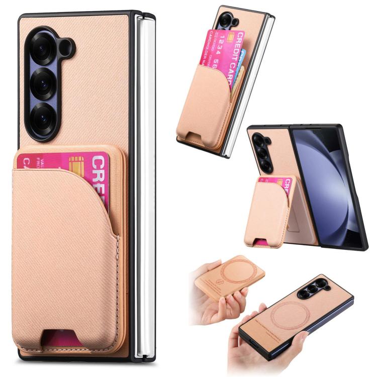 Twill Fabric Leather Skin Card Bag Magnetic Back Phone Case, For Galaxy Z Fold8 Ultra 5G, For Galaxy Z Fold7 5G, For Galaxy Z Fold6, For Galaxy Z Fold5, For Galaxy Z Fold4, For Galaxy Z Fold3 5G