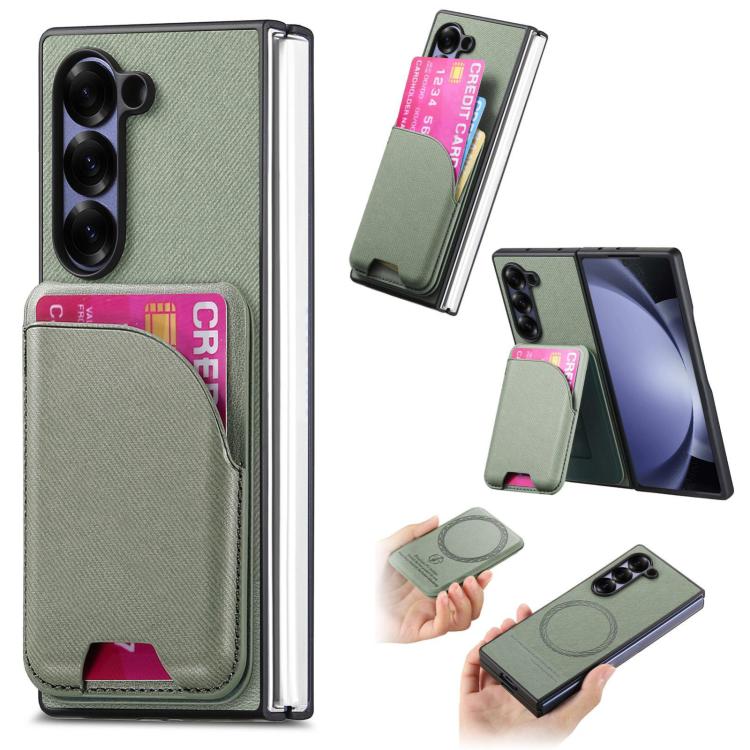 Twill Fabric Leather Skin Card Bag Magnetic Back Phone Case, For Galaxy Z Fold8 Ultra 5G, For Galaxy Z Fold7 5G, For Galaxy Z Fold6, For Galaxy Z Fold5, For Galaxy Z Fold4, For Galaxy Z Fold3 5G