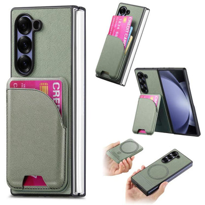 Twill Fabric Leather Skin Card Bag Magnetic Back Phone Case, For Galaxy Z Fold8 Ultra 5G, For Galaxy Z Fold7 5G, For Galaxy Z Fold6, For Galaxy Z Fold5, For Galaxy Z Fold4, For Galaxy Z Fold3 5G