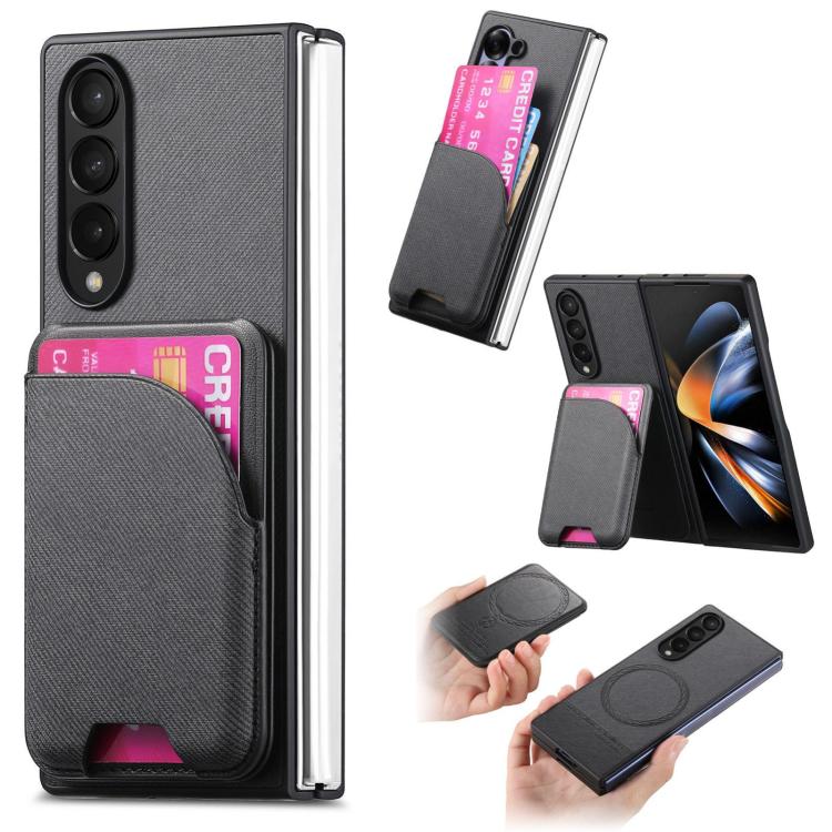 Twill Fabric Leather Skin Card Bag Magnetic Back Phone Case, For Galaxy Z Fold8 Ultra 5G, For Galaxy Z Fold7 5G, For Galaxy Z Fold6, For Galaxy Z Fold5, For Galaxy Z Fold4, For Galaxy Z Fold3 5G