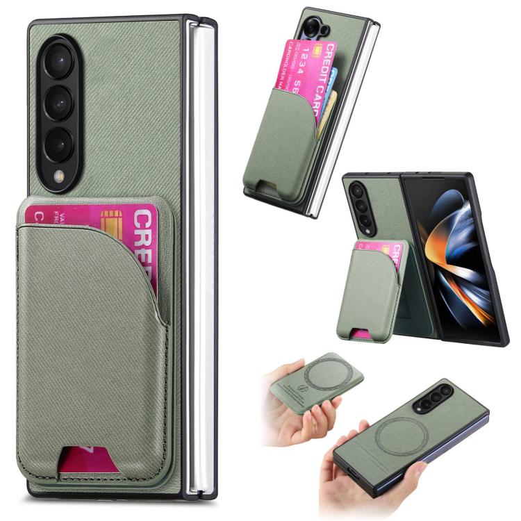Twill Fabric Leather Skin Card Bag Magnetic Back Phone Case, For Galaxy Z Fold8 Ultra 5G, For Galaxy Z Fold7 5G, For Galaxy Z Fold6, For Galaxy Z Fold5, For Galaxy Z Fold4, For Galaxy Z Fold3 5G
