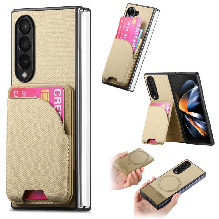 Twill Fabric Leather Skin Card Bag Magnetic Back Phone Case, For Galaxy Z Fold8 Ultra 5G, For Galaxy Z Fold7 5G, For Galaxy Z Fold6, For Galaxy Z Fold5, For Galaxy Z Fold4, For Galaxy Z Fold3 5G