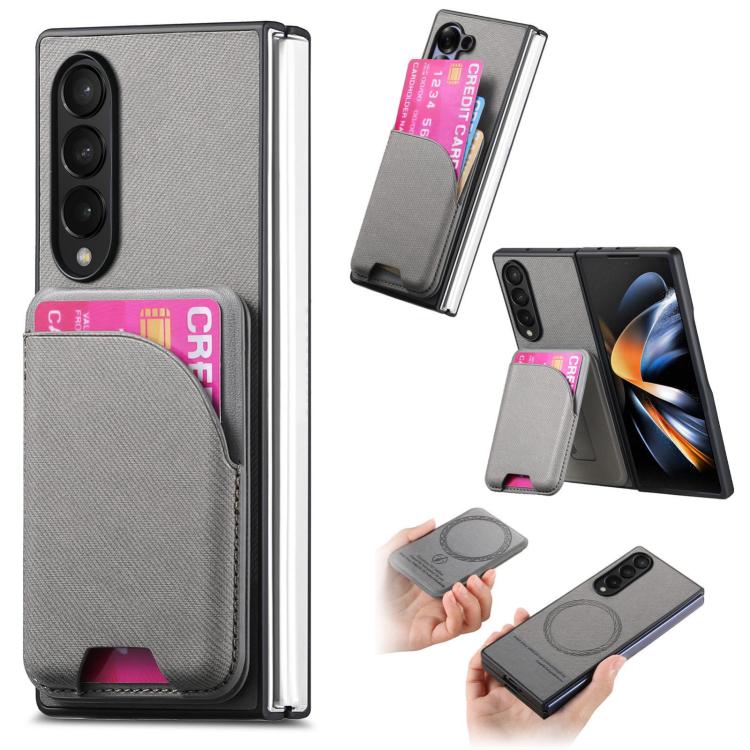 Twill Fabric Leather Skin Card Bag Magnetic Back Phone Case, For Galaxy Z Fold8 Ultra 5G, For Galaxy Z Fold7 5G, For Galaxy Z Fold6, For Galaxy Z Fold5, For Galaxy Z Fold4, For Galaxy Z Fold3 5G