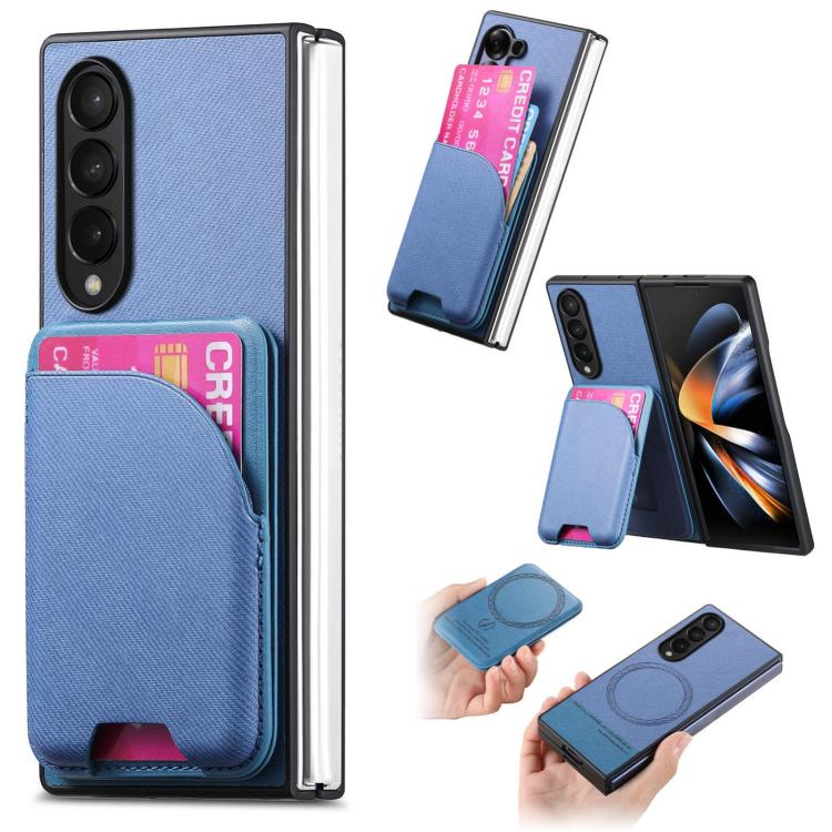 Twill Fabric Leather Skin Card Bag Magnetic Back Phone Case, For Galaxy Z Fold8 Ultra 5G, For Galaxy Z Fold7 5G, For Galaxy Z Fold6, For Galaxy Z Fold5, For Galaxy Z Fold4, For Galaxy Z Fold3 5G