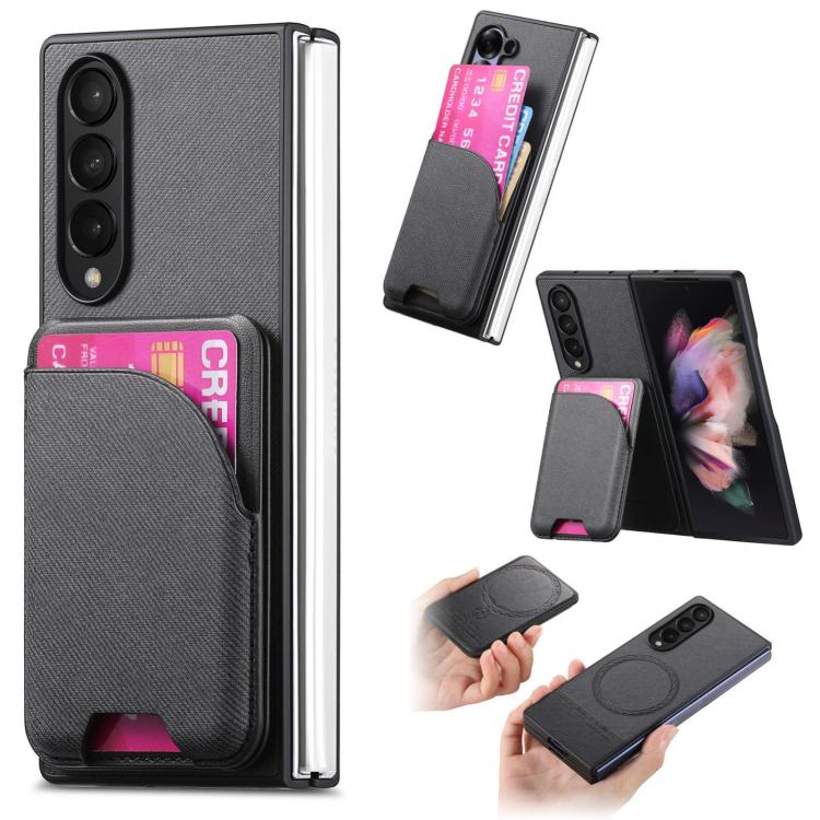 Twill Fabric Leather Skin Card Bag Magnetic Back Phone Case, For Galaxy Z Fold8 Ultra 5G, For Galaxy Z Fold7 5G, For Galaxy Z Fold6, For Galaxy Z Fold5, For Galaxy Z Fold4, For Galaxy Z Fold3 5G