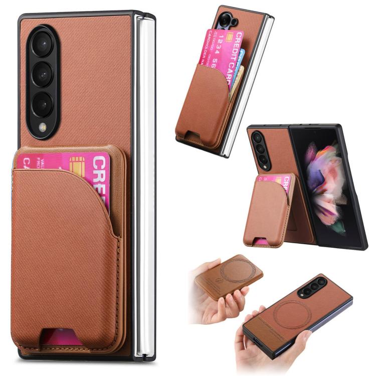Twill Fabric Leather Skin Card Bag Magnetic Back Phone Case, For Galaxy Z Fold8 Ultra 5G, For Galaxy Z Fold7 5G, For Galaxy Z Fold6, For Galaxy Z Fold5, For Galaxy Z Fold4, For Galaxy Z Fold3 5G