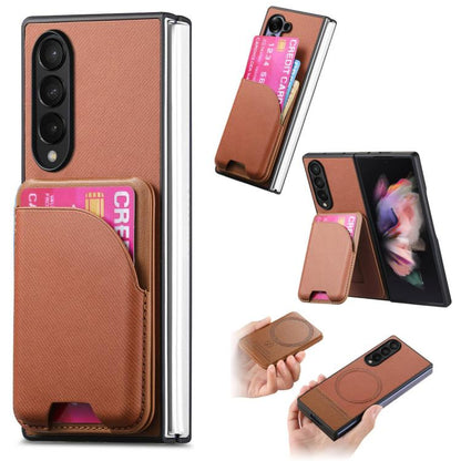 Twill Fabric Leather Skin Card Bag Magnetic Back Phone Case, For Galaxy Z Fold8 Ultra 5G, For Galaxy Z Fold7 5G, For Galaxy Z Fold6, For Galaxy Z Fold5, For Galaxy Z Fold4, For Galaxy Z Fold3 5G