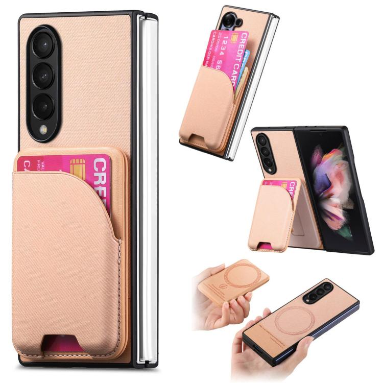 Twill Fabric Leather Skin Card Bag Magnetic Back Phone Case, For Galaxy Z Fold8 Ultra 5G, For Galaxy Z Fold7 5G, For Galaxy Z Fold6, For Galaxy Z Fold5, For Galaxy Z Fold4, For Galaxy Z Fold3 5G