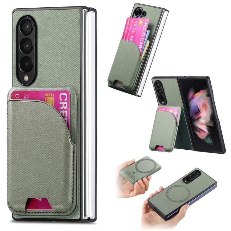 Twill Fabric Leather Skin Card Bag Magnetic Back Phone Case, For Galaxy Z Fold8 Ultra 5G, For Galaxy Z Fold7 5G, For Galaxy Z Fold6, For Galaxy Z Fold5, For Galaxy Z Fold4, For Galaxy Z Fold3 5G