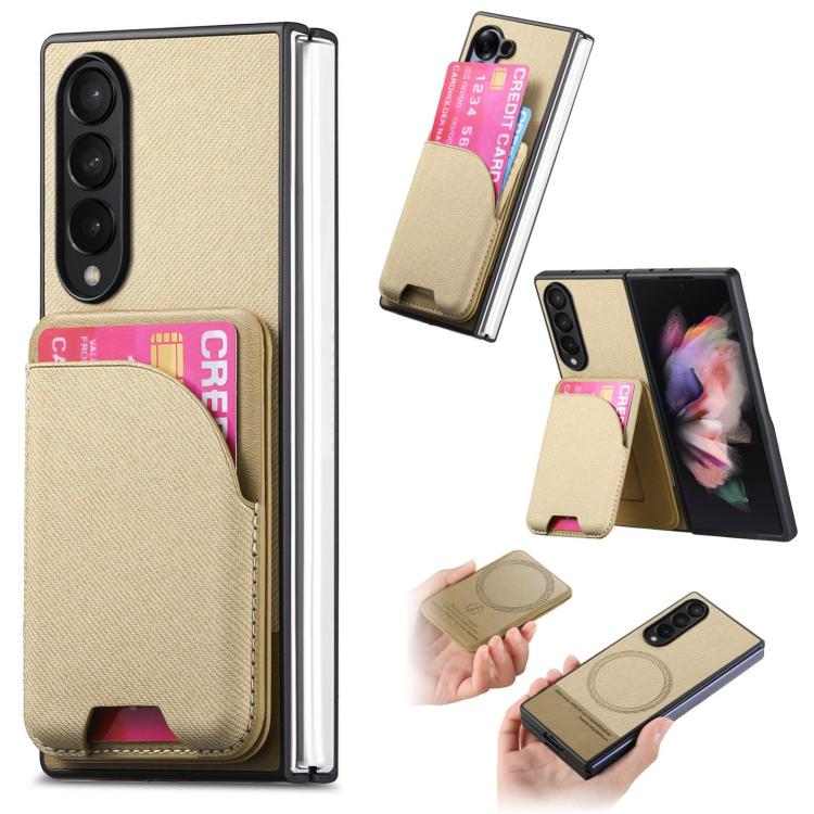 Twill Fabric Leather Skin Card Bag Magnetic Back Phone Case, For Galaxy Z Fold8 Ultra 5G, For Galaxy Z Fold7 5G, For Galaxy Z Fold6, For Galaxy Z Fold5, For Galaxy Z Fold4, For Galaxy Z Fold3 5G
