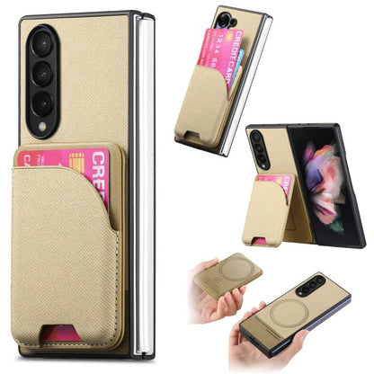 Twill Fabric Leather Skin Card Bag Magnetic Back Phone Case, For Galaxy Z Fold8 Ultra 5G, For Galaxy Z Fold7 5G, For Galaxy Z Fold6, For Galaxy Z Fold5, For Galaxy Z Fold4, For Galaxy Z Fold3 5G