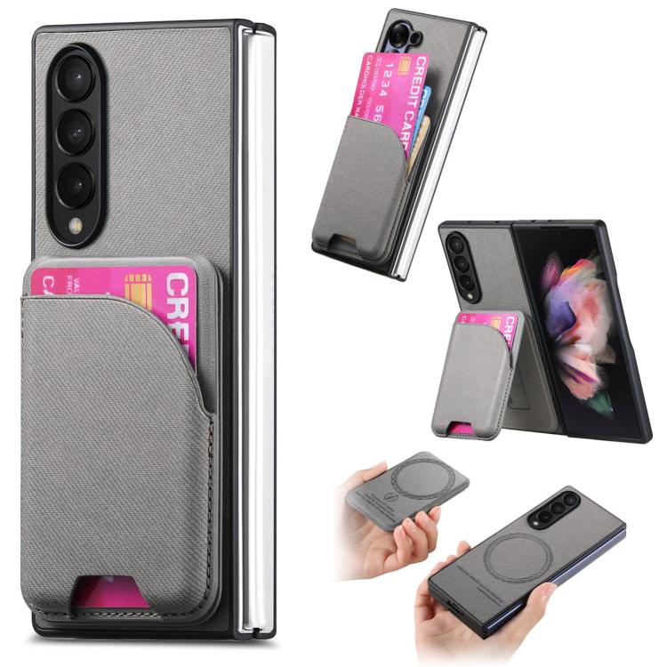 Twill Fabric Leather Skin Card Bag Magnetic Back Phone Case, For Galaxy Z Fold8 Ultra 5G, For Galaxy Z Fold7 5G, For Galaxy Z Fold6, For Galaxy Z Fold5, For Galaxy Z Fold4, For Galaxy Z Fold3 5G