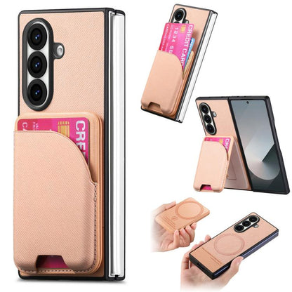 Twill Fabric Leather Skin Card Bag Magnetic Back Phone Case, For Galaxy Z Fold8 Ultra 5G, For Galaxy Z Fold7 5G, For Galaxy Z Fold6, For Galaxy Z Fold5, For Galaxy Z Fold4, For Galaxy Z Fold3 5G