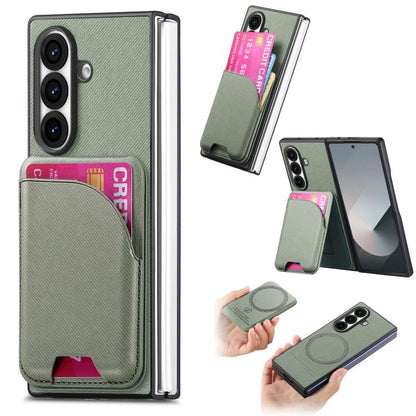 Twill Fabric Leather Skin Card Bag Magnetic Back Phone Case, For Galaxy Z Fold8 Ultra 5G, For Galaxy Z Fold7 5G, For Galaxy Z Fold6, For Galaxy Z Fold5, For Galaxy Z Fold4, For Galaxy Z Fold3 5G