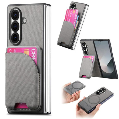 Twill Fabric Leather Skin Card Bag Magnetic Back Phone Case, For Galaxy Z Fold8 Ultra 5G, For Galaxy Z Fold7 5G, For Galaxy Z Fold6, For Galaxy Z Fold5, For Galaxy Z Fold4, For Galaxy Z Fold3 5G