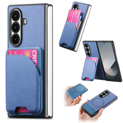 Twill Fabric Leather Skin Card Bag Magnetic Back Phone Case, For Galaxy Z Fold8 Ultra 5G, For Galaxy Z Fold7 5G, For Galaxy Z Fold6, For Galaxy Z Fold5, For Galaxy Z Fold4, For Galaxy Z Fold3 5G