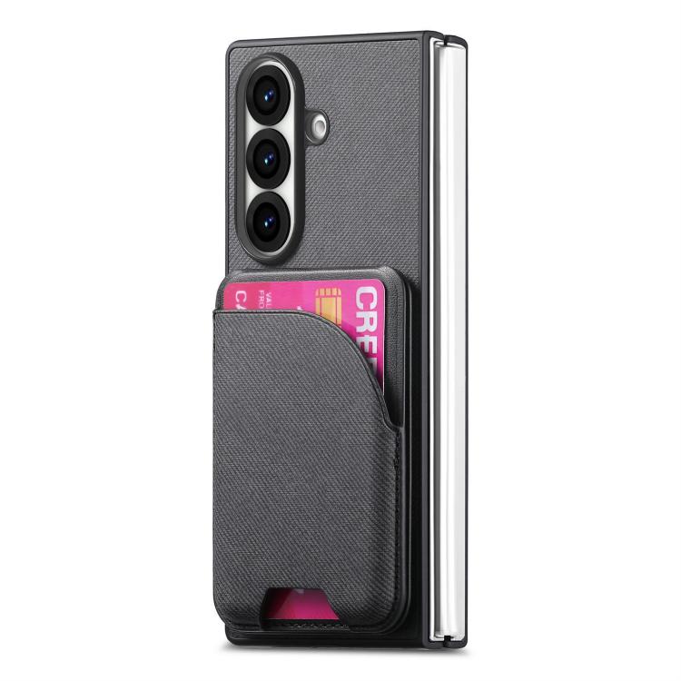 Twill Fabric Leather Skin Card Bag Magnetic Back Phone Case, For Galaxy Z Fold8 Ultra 5G, For Galaxy Z Fold7 5G, For Galaxy Z Fold6, For Galaxy Z Fold5, For Galaxy Z Fold4, For Galaxy Z Fold3 5G