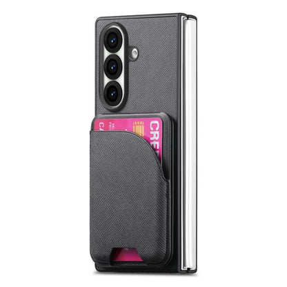 Twill Fabric Leather Skin Card Bag Magnetic Back Phone Case, For Galaxy Z Fold8 Ultra 5G, For Galaxy Z Fold7 5G, For Galaxy Z Fold6, For Galaxy Z Fold5, For Galaxy Z Fold4, For Galaxy Z Fold3 5G