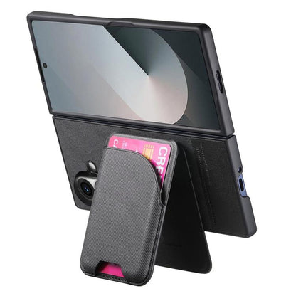 Twill Fabric Leather Skin Card Bag Magnetic Back Phone Case, For Galaxy Z Fold8 Ultra 5G, For Galaxy Z Fold7 5G, For Galaxy Z Fold6, For Galaxy Z Fold5, For Galaxy Z Fold4, For Galaxy Z Fold3 5G