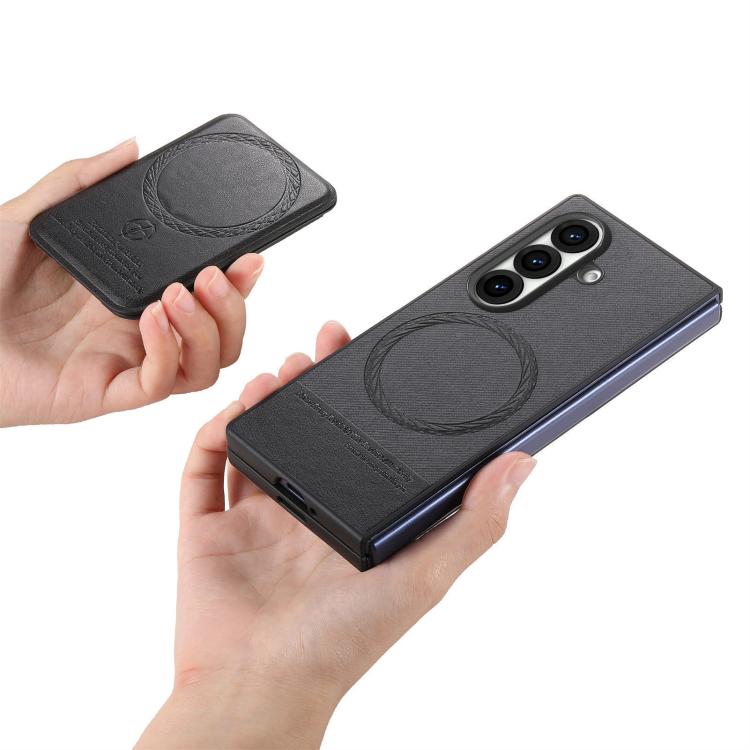 Twill Fabric Leather Skin Card Bag Magnetic Back Phone Case, For Galaxy Z Fold8 Ultra 5G, For Galaxy Z Fold7 5G, For Galaxy Z Fold6, For Galaxy Z Fold5, For Galaxy Z Fold4, For Galaxy Z Fold3 5G