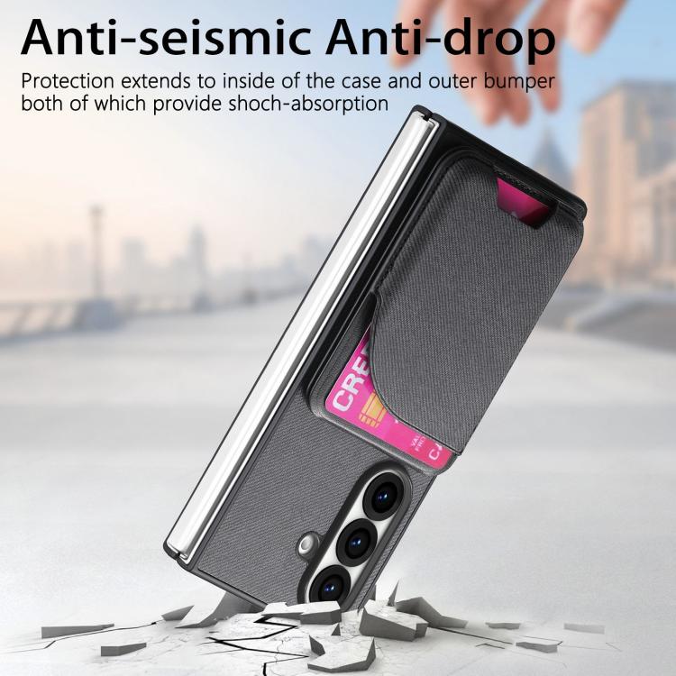 Twill Fabric Leather Skin Card Bag Magnetic Back Phone Case, For Galaxy Z Fold8 Ultra 5G, For Galaxy Z Fold7 5G, For Galaxy Z Fold6, For Galaxy Z Fold5, For Galaxy Z Fold4, For Galaxy Z Fold3 5G