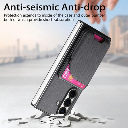 Twill Fabric Leather Skin Card Bag Magnetic Back Phone Case, For Galaxy Z Fold8 Ultra 5G, For Galaxy Z Fold7 5G, For Galaxy Z Fold6, For Galaxy Z Fold5, For Galaxy Z Fold4, For Galaxy Z Fold3 5G