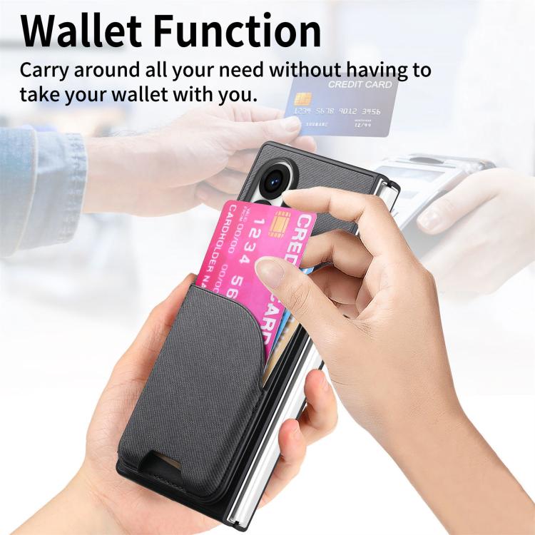 Twill Fabric Leather Skin Card Bag Magnetic Back Phone Case, For Galaxy Z Fold8 Ultra 5G, For Galaxy Z Fold7 5G, For Galaxy Z Fold6, For Galaxy Z Fold5, For Galaxy Z Fold4, For Galaxy Z Fold3 5G