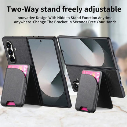 Twill Fabric Leather Skin Card Bag Magnetic Back Phone Case, For Galaxy Z Fold8 Ultra 5G, For Galaxy Z Fold7 5G, For Galaxy Z Fold6, For Galaxy Z Fold5, For Galaxy Z Fold4, For Galaxy Z Fold3 5G